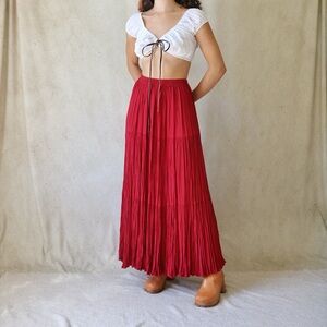 Double D Ranch Crimson Red Rayon Crepe Broomstick Skirt - Size S